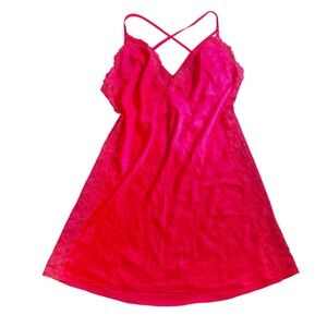 Victoria’s Secret Pink Lace Mesh Slip Dress Sz: Medium Y2K Lingerie Low Cut Back